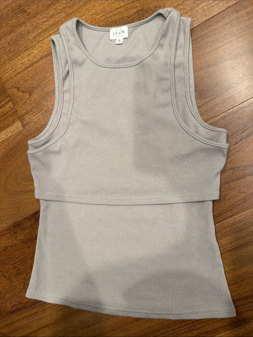 Le Lis Light Gray Ribbed Layered Tank